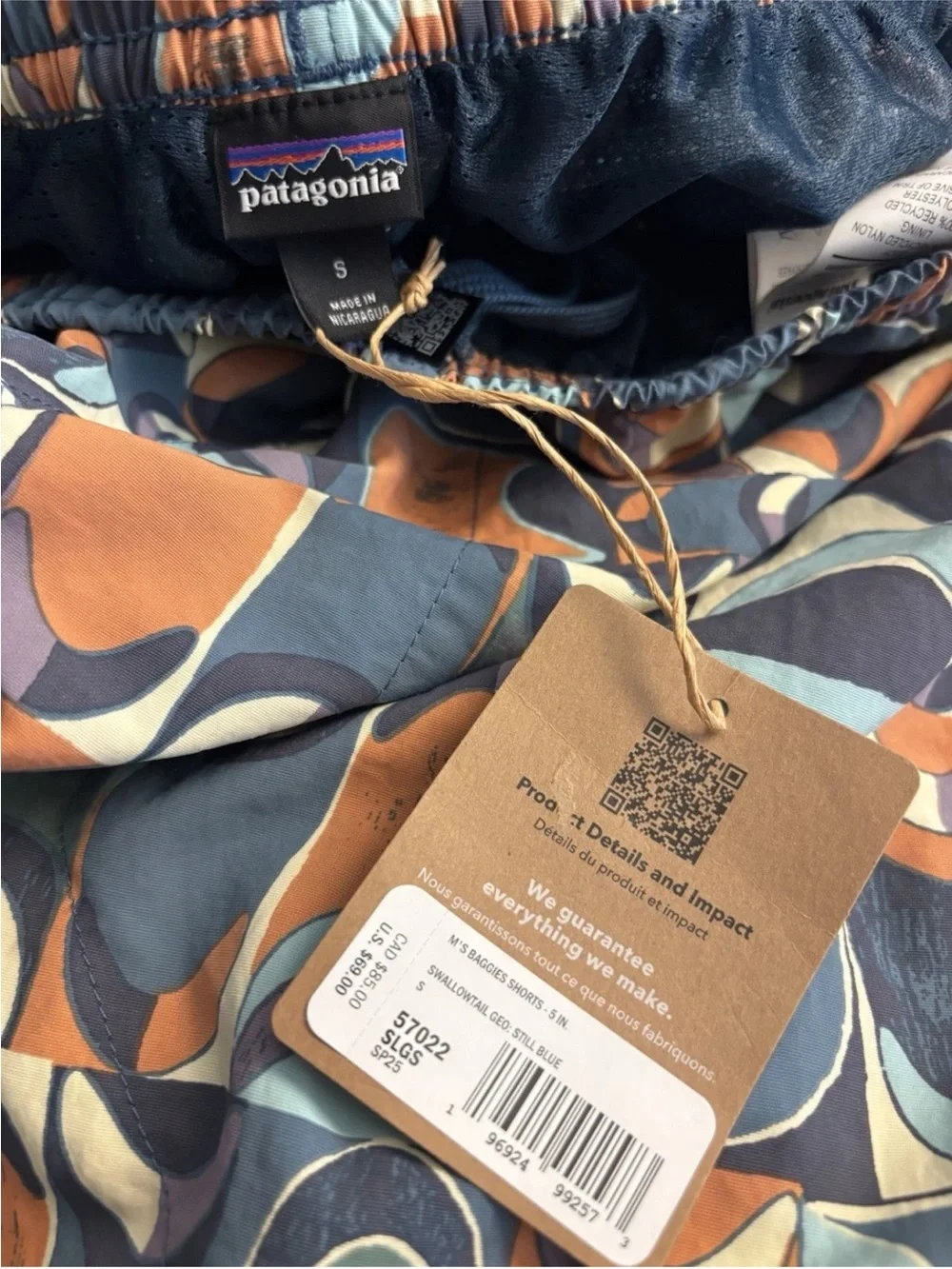 NWT Patagonia Baggies Shorts Men's Small S Blue Geo Print 5